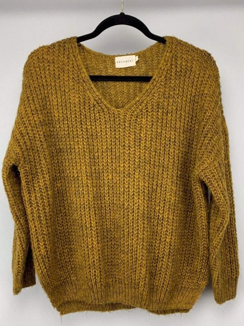 DREAMERS Mustard Chunky Knit Oversized V-Neck Pullover Sweater Medium